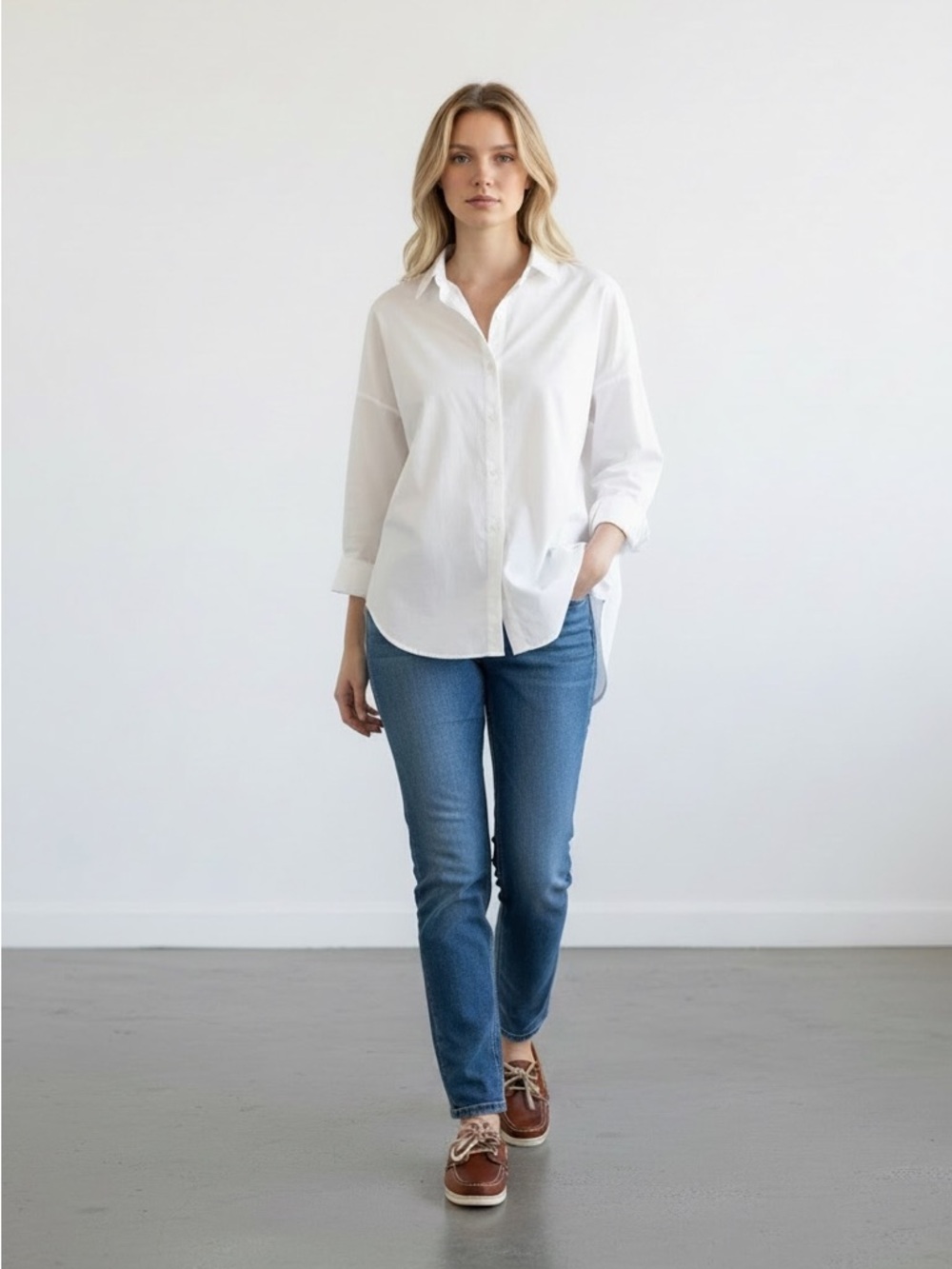 GOOD AMERICAN Women’s White Button-Up Blouse Small boyfriend shirt bridesmaid